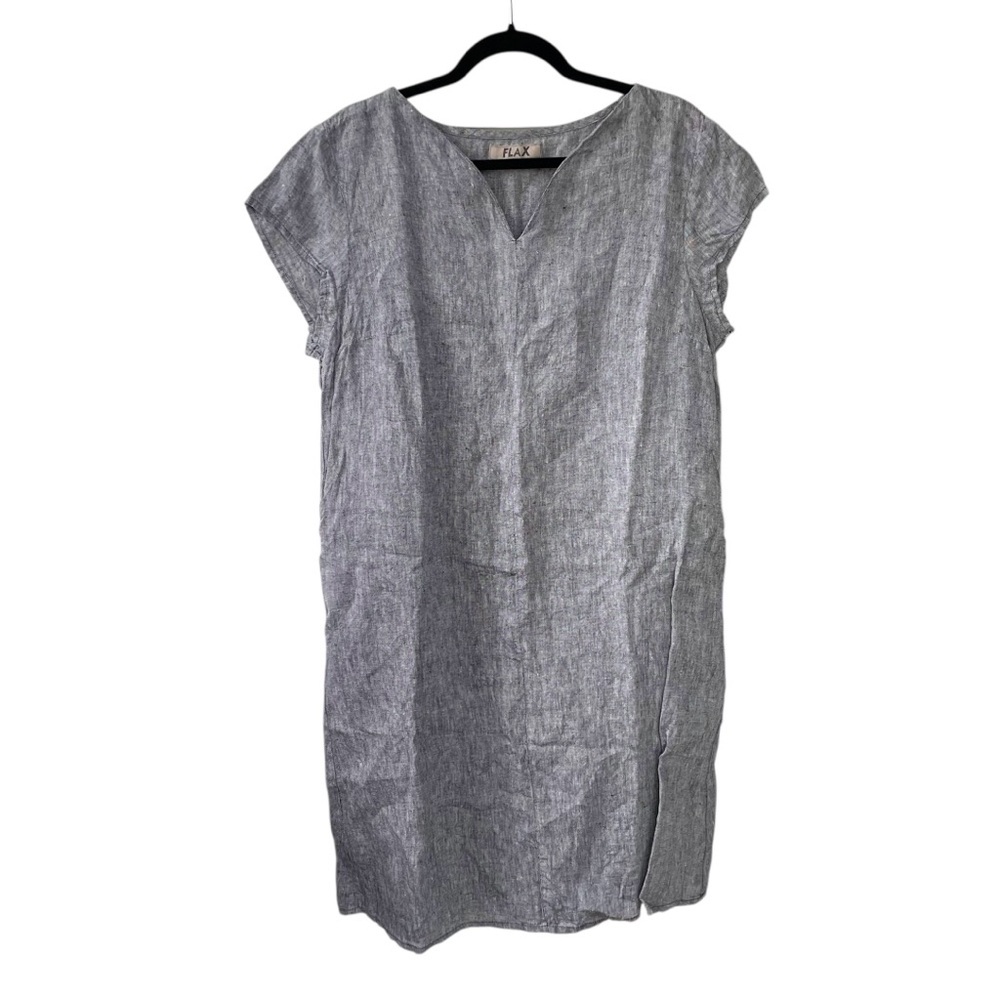 FLAX Linen Oversized Short Sleeve Mini Dress 
Grey Black S